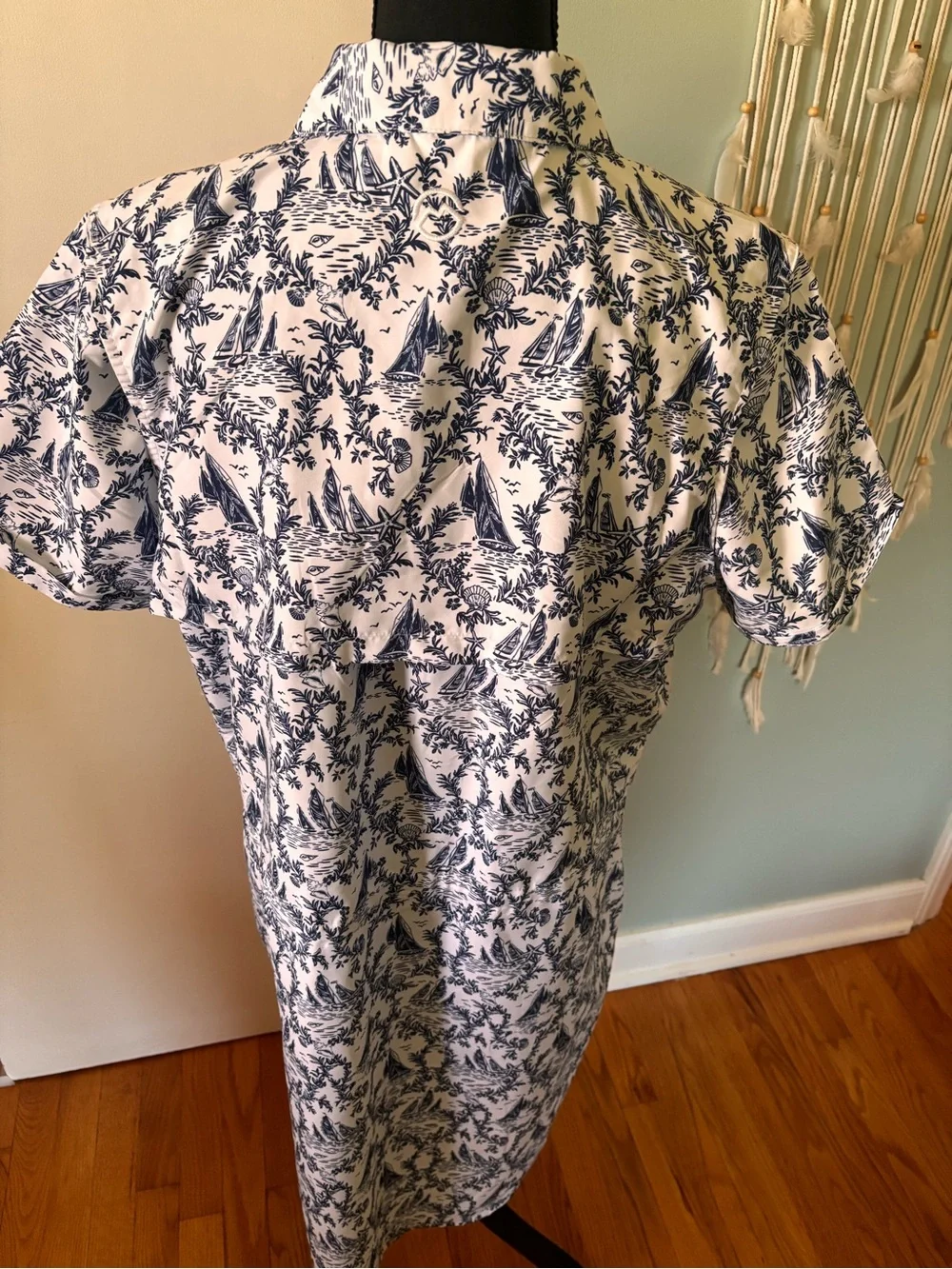 Magellan Outdoors  White & Navy Nautical Printed drawstring waist dress - Picture 4 of 14
